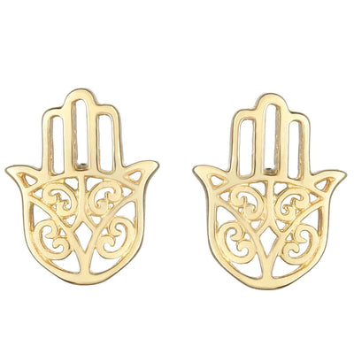 14K Gold Hamsa Stud Earrings 8mm