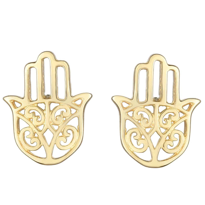 14K Gold Hamsa Stud Earrings 8mm