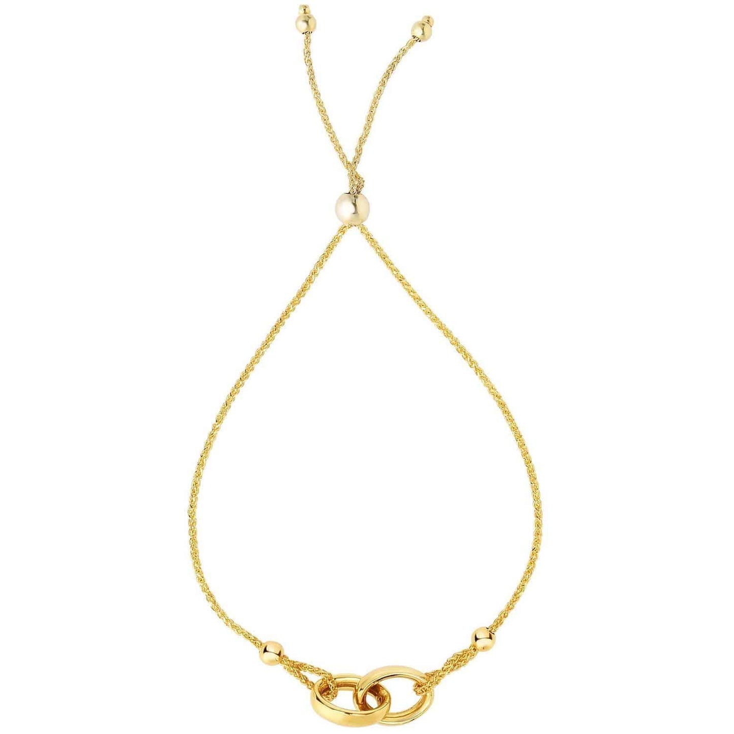 14K Gold Interlocked Rings Spiga Wheat Friendship Bracelet 5"-9.25" Adjustable