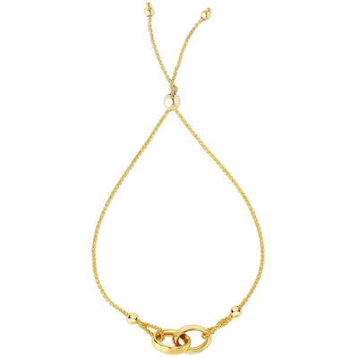 14K Gold Interlocked Rings Spiga Wheat Friendship Bracelet (Hollow) 5"-9.25" Adjustable
