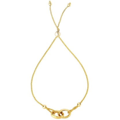 14K Gold Interlocked Rings Spiga Wheat Friendship Bracelet 5"-9.25" Adjustable