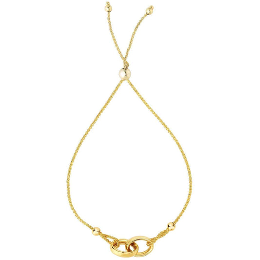 14K Gold Interlocked Rings Spiga Wheat Friendship Bracelet 5"-9.25" Adjustable