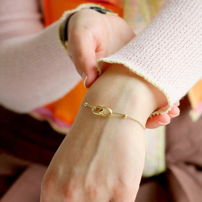 14K Gold Interlocked Rings Spiga Wheat Friendship Bracelet 5"-9.25" Adjustable