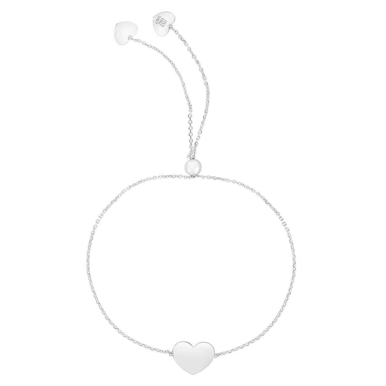 14K Real Gold White Rose Cable Heart Friendship Bolo Bracelet 9.25" Adjustable