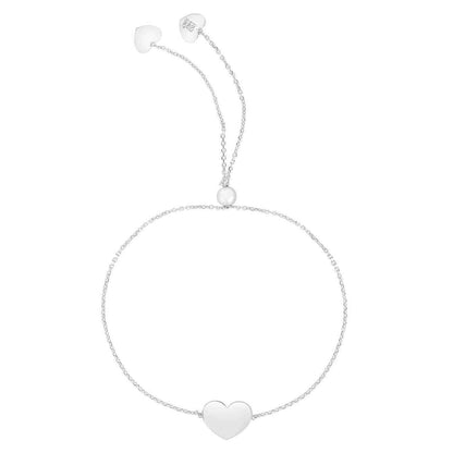 14K Real Gold White Rose Cable Heart Friendship Bolo Bracelet 9.25" Adjustable