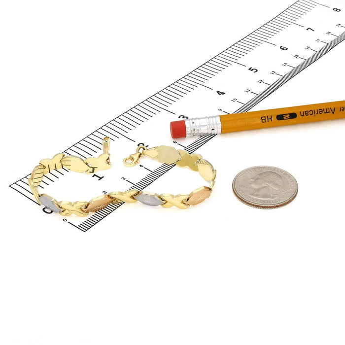 14K Tri-Color Gold 7mm Diamond-Cut Stampato XO Bracelet (Hollow) 7"