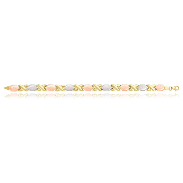 14K Tri-Color Gold 7mm Diamond-Cut Stampato XO Bracelet (Hollow) 7"