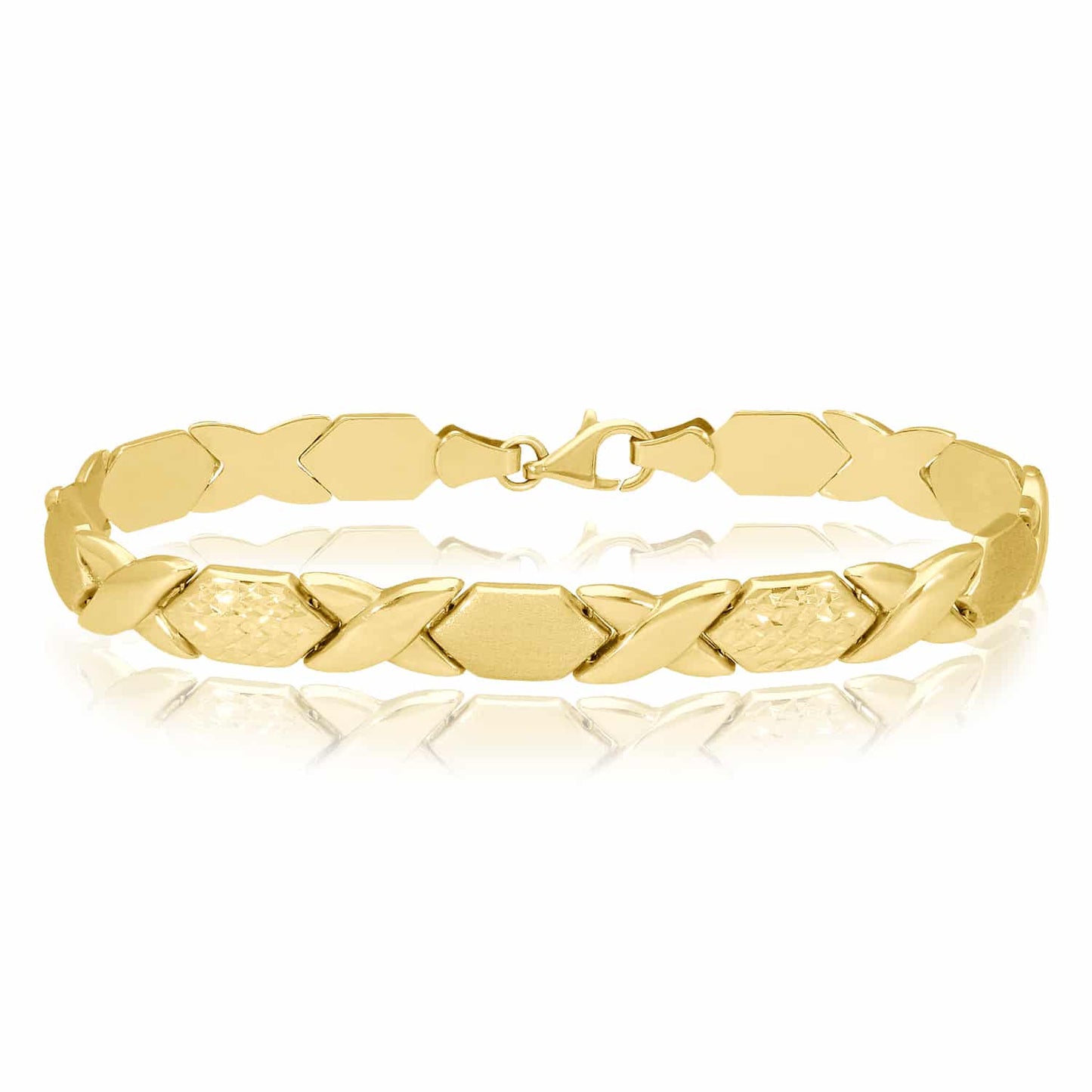 14K Gold Yellow 7.5mm Diamond-Cut Stampato XO Bracelet 7.5"