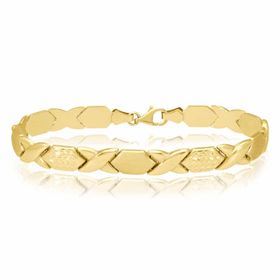 14K Yellow Gold 7.5mm Diamond-Cut Stampato XO Bracelet (Hollow) 7.5"