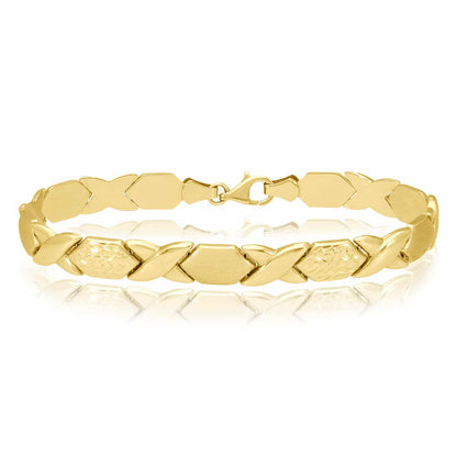 14K Gold Yellow 7.5mm Diamond-Cut Stampato XO Bracelet 7.5"