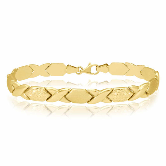 14K Gold Yellow 7.5mm Diamond-Cut Stampato XO Bracelet 7.5"