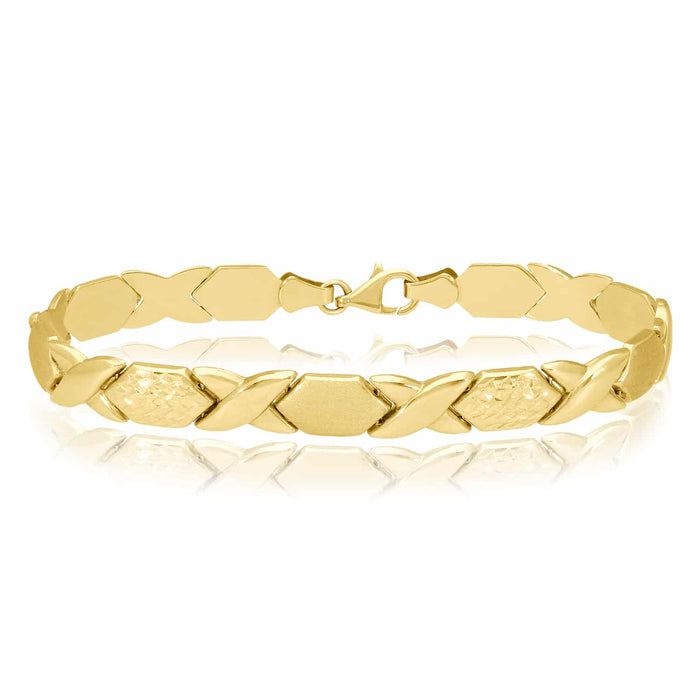 14K Yellow Gold 7.5mm Diamond-Cut Stampato XO Bracelet (Hollow) 7.5"