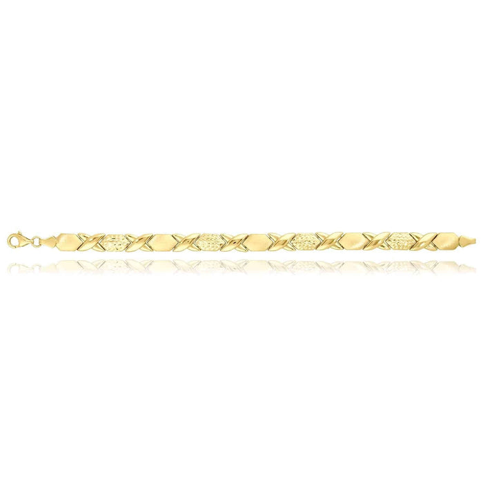 14K Yellow Gold 7.5mm Diamond-Cut Stampato XO Bracelet (Hollow) 7.5"