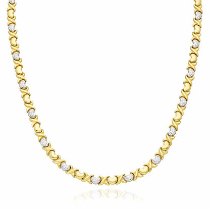10K Gold Two-Tone 6mm Diamond Cut Hearts & Kisses XO Necklace 17.5"
