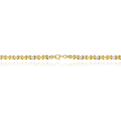 10K Gold Two-Tone 6mm Diamond Cut Hearts & Kisses XO Necklace 17.5"