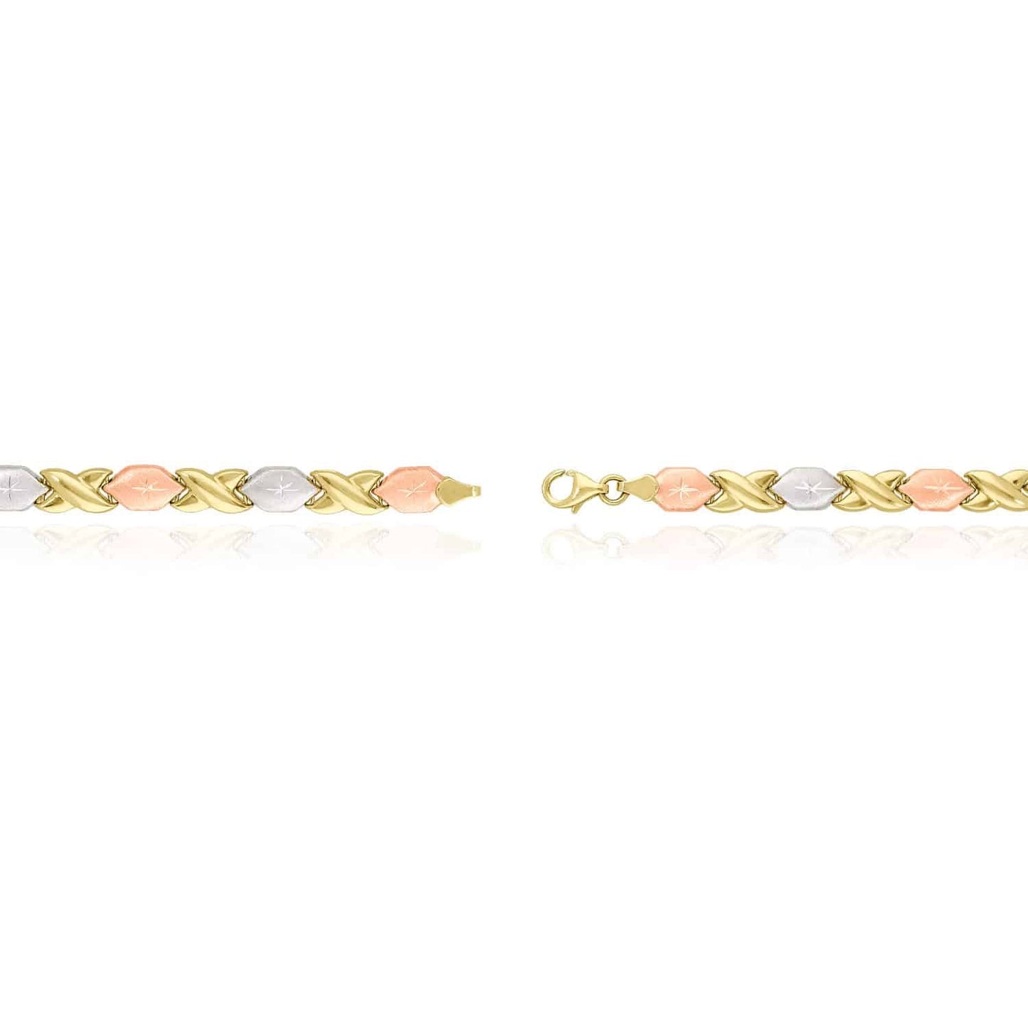 14K Gold Tri-Color 7mm Diamond-Cut Stampato XO Necklace 17"