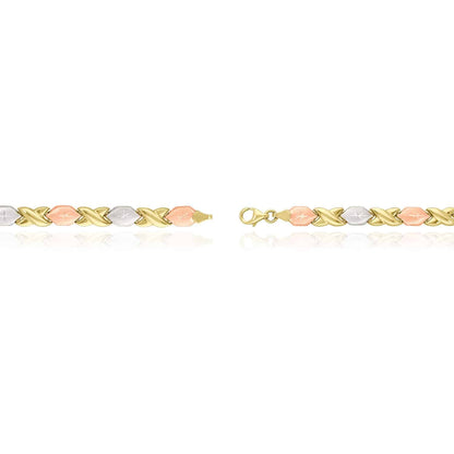14K Gold Tri-Color 7mm Diamond-Cut Stampato XO Necklace 17"