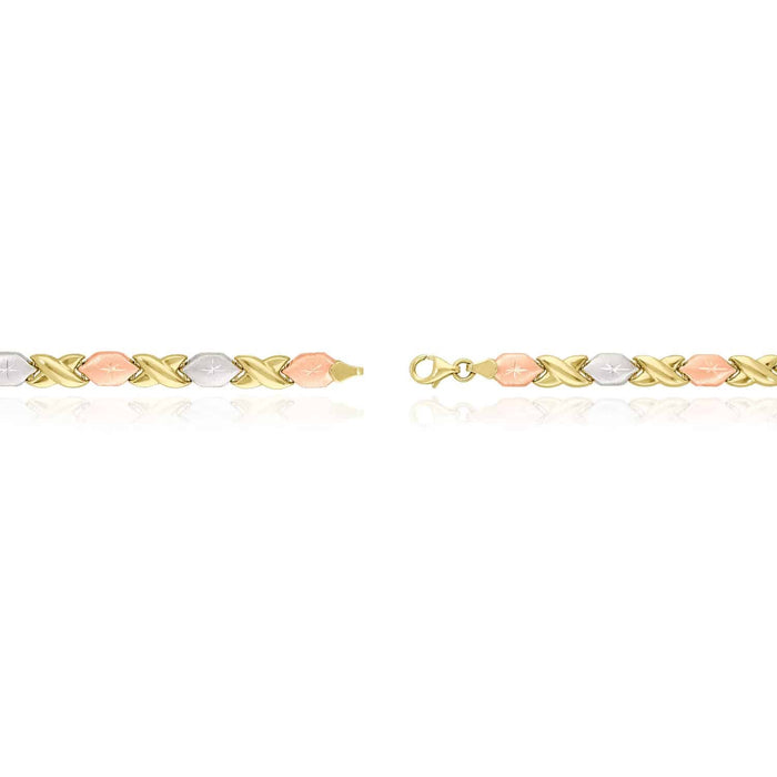 14K Tri-Color Gold 7mm Diamond-Cut Stampato XO Necklace (Hollow) 17"
