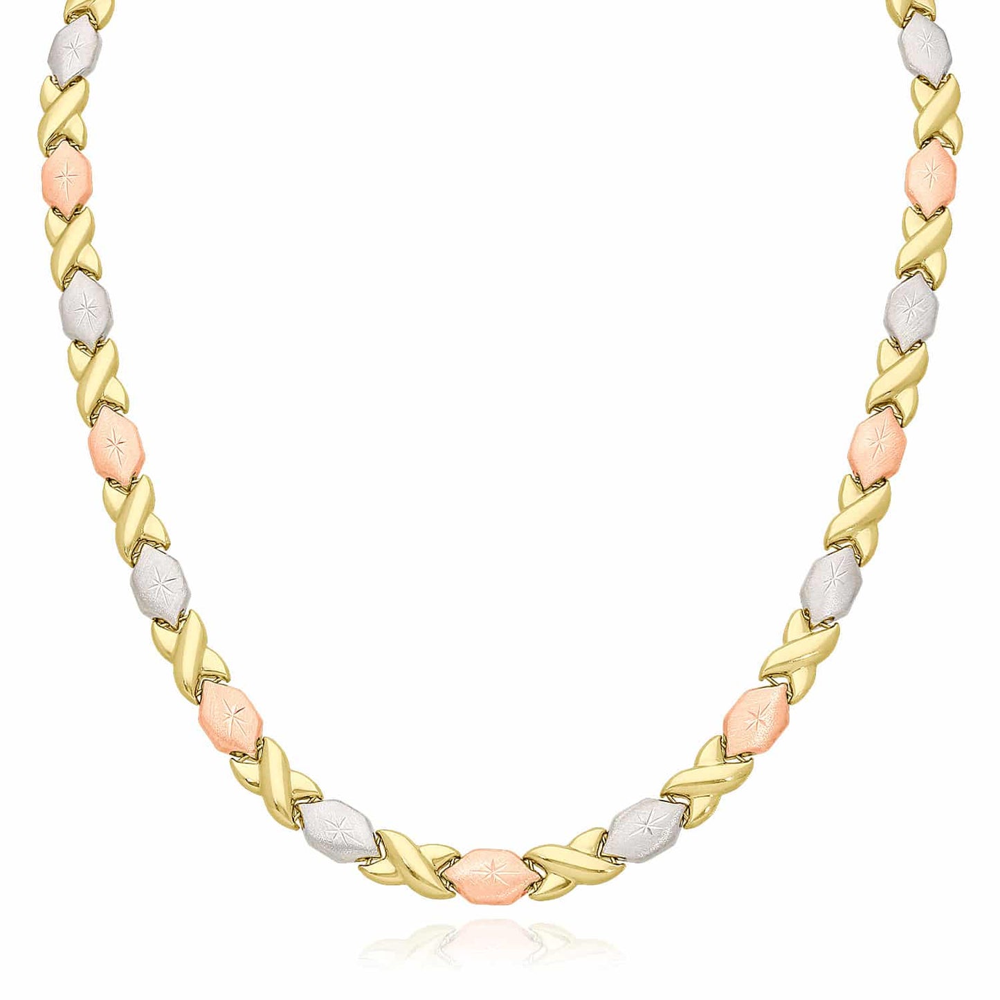 14K Gold Tri-Color 7mm Diamond-Cut Stampato XO Necklace 17"