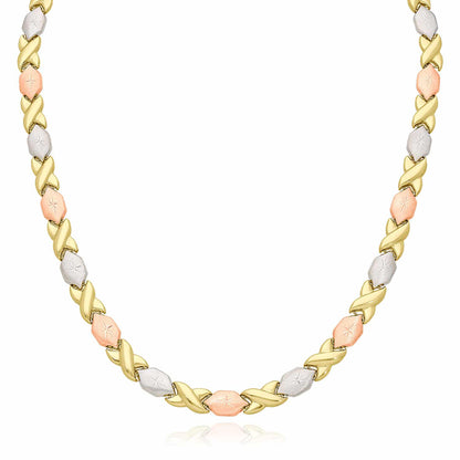 14K Gold Tri-Color 7mm Diamond-Cut Stampato XO Necklace 17"