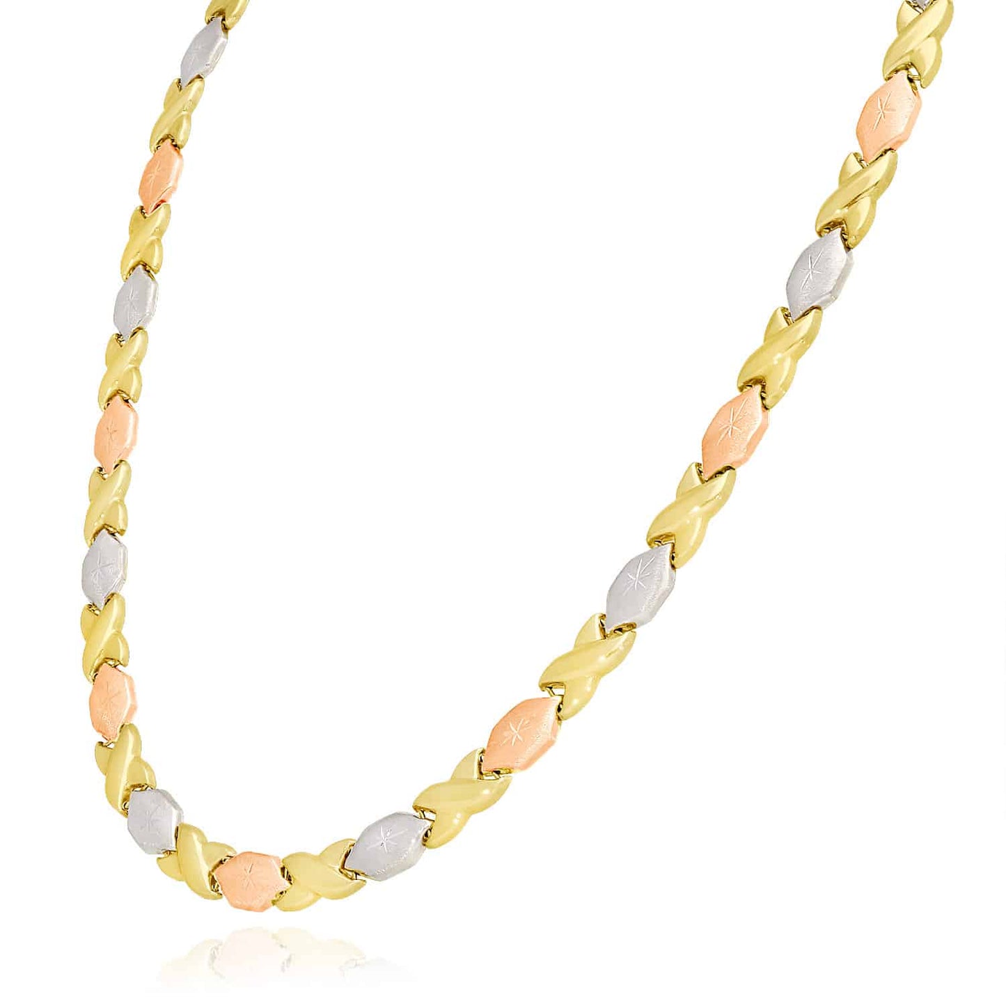 14K Gold Tri-Color 7mm Diamond-Cut Stampato XO Necklace 17"