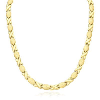 10K Yellow Gold 7mm Diamond-Cut Stampato XO Necklace (Hollow) 17.5"