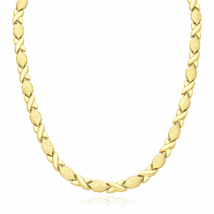 10K Yellow Gold 7mm Diamond-Cut Stampato XO Necklace (Hollow) 17.5"