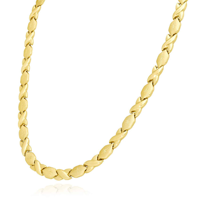 10K Yellow Gold 7mm Diamond-Cut Stampato XO Necklace (Hollow) 17.5"