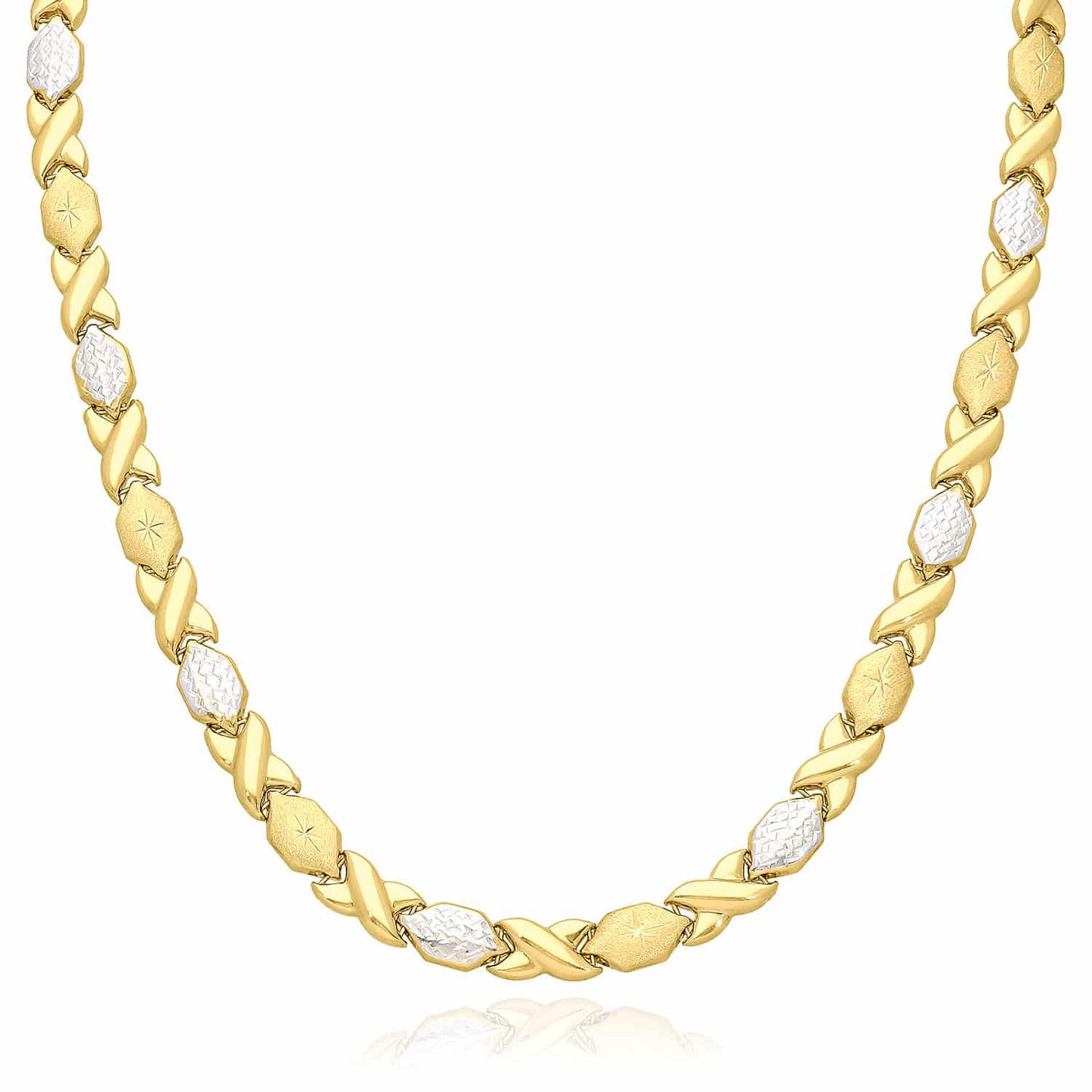 14K Gold Two-Tone 7mm Diamond-Cut Stampato XO Necklace 17"