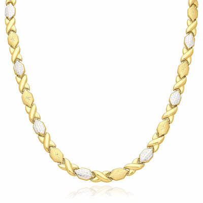 14K Two-Tone Gold 7mm Diamond-Cut Stampato XO Necklace (Hollow) 17"