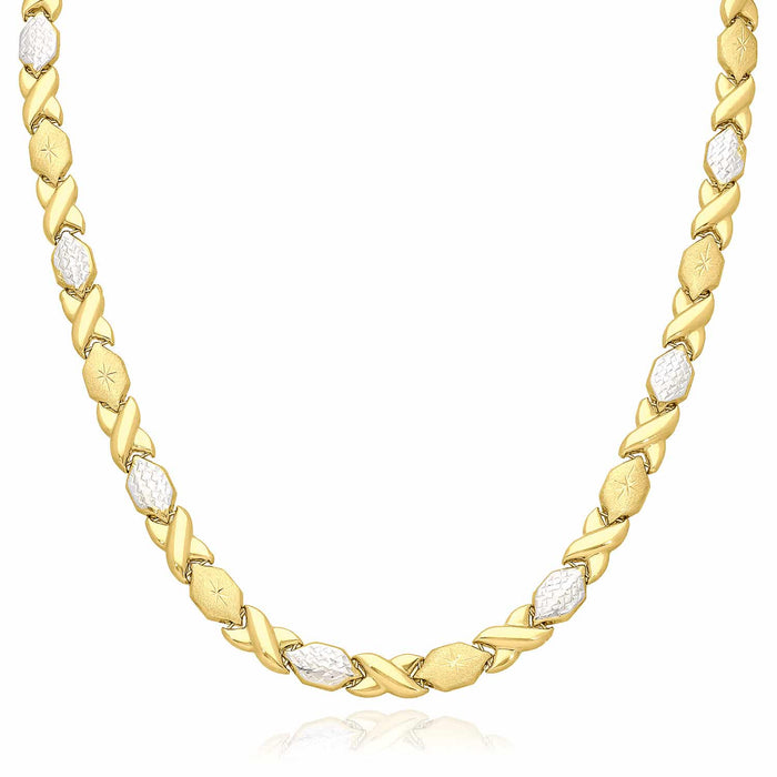 14K Two-Tone Gold 7mm Diamond-Cut Stampato XO Necklace (Hollow) 17"