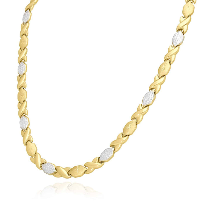 14K Two-Tone Gold 7mm Diamond-Cut Stampato XO Necklace (Hollow) 17"