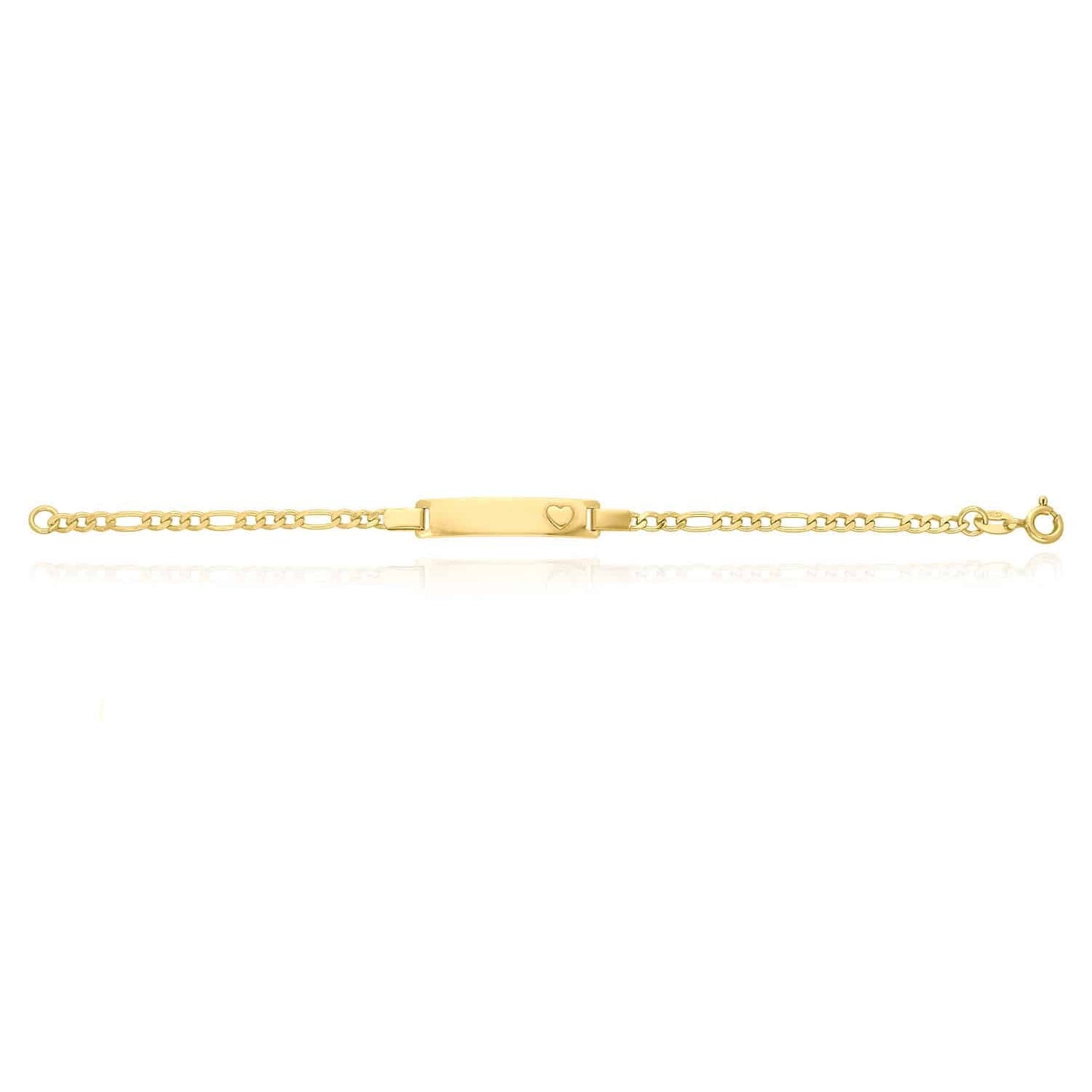 Kid's 14K Gold Over Silver 3mm Heart Figaro Engravable ID Bar Bracelet 6"