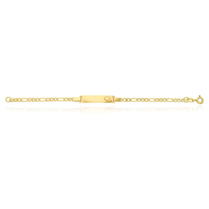 Kid's 14K Gold Over Silver 3mm Heart Figaro Engravable ID Bar Bracelet 6"