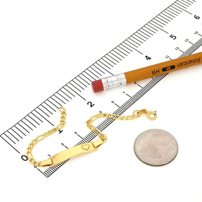 Kid's 14K Gold Over Silver 3mm Heart Figaro Engravable ID Bar Bracelet 6"