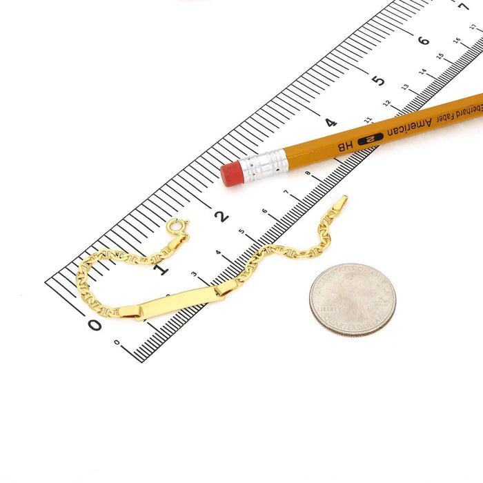 Kids 14K Yellow Gold Over Sterling Silver 3.5mm Anchor Mariner Engravable ID Bar Bracelet (Solid Links) 6"