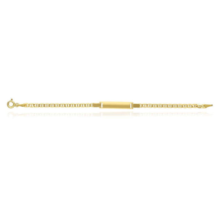 Kids 14K Yellow Gold Over Sterling Silver 3.5mm Anchor Mariner Engravable ID Bar Bracelet (Solid Links) 6"
