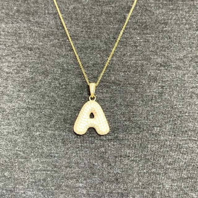 10k Yellow Gold Micro Pave Set CZ Bubble Large Initial Pendant A-Z