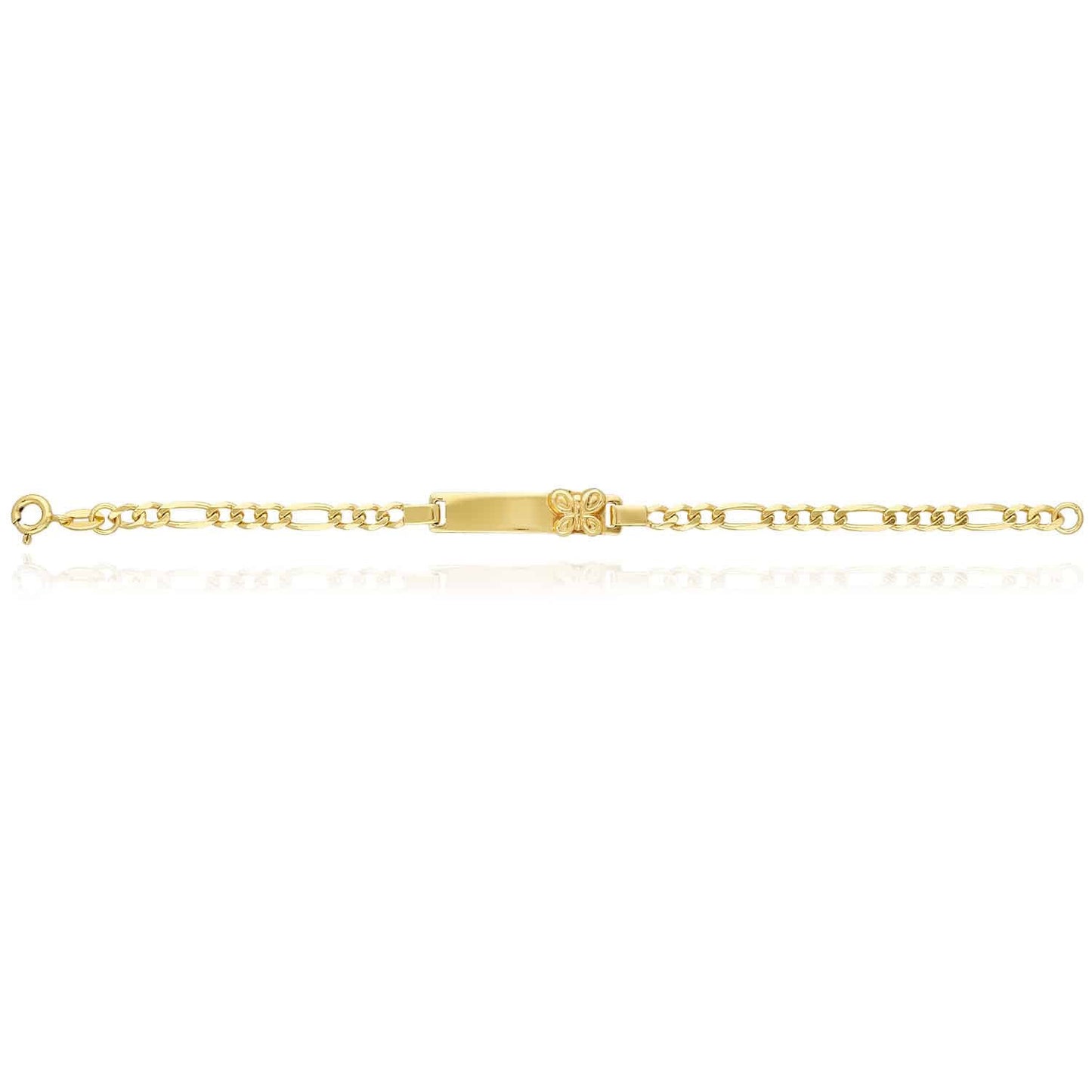 Kid's 14K Gold Over Silver 4mm Figaro Butterfly Engravable ID Bar Bracelet 6"