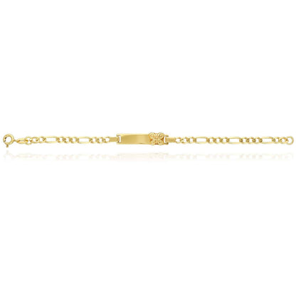 Kid's 14K Gold Over Silver 4mm Figaro Butterfly Engravable ID Bar Bracelet 6"