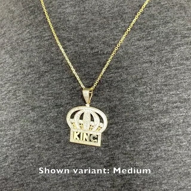 10K Yellow Gold Micro Pave Set CZ King Crown Pendant