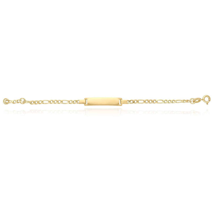 Kids 14K Yellow Gold Over Sterling Silver 3mm Figaro Engravable ID Bracelet (Solid Links) 5.5"-6" Adjustable