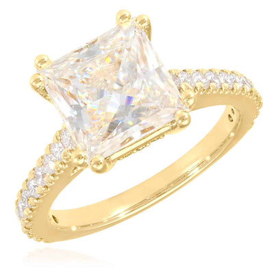 3.2CTW Natural Diamond and Princess Real Moissanite 14K Yellow Gold Engagement Ring