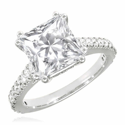 3.2CTW Natural Diamond & Princess Moissanite 14K Gold White Engagement Ring