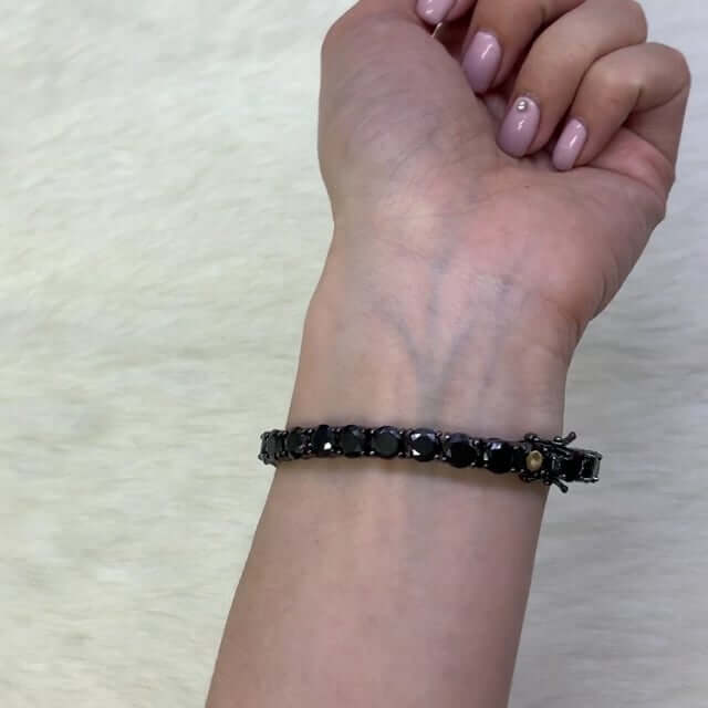 Black Plated Sterling Silver 6mm Black CZ Tennis Bracelet 8"