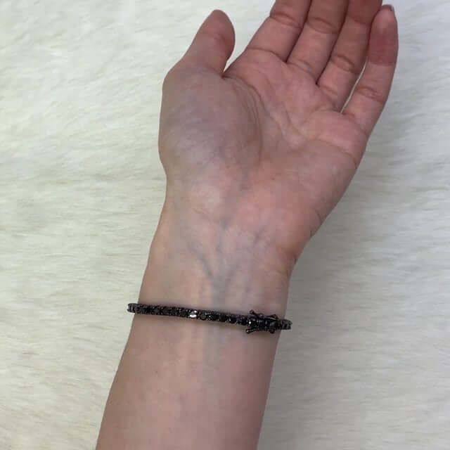 Black Plated Sterling Silver 3mm Black CZ Tennis Bracelet 8"