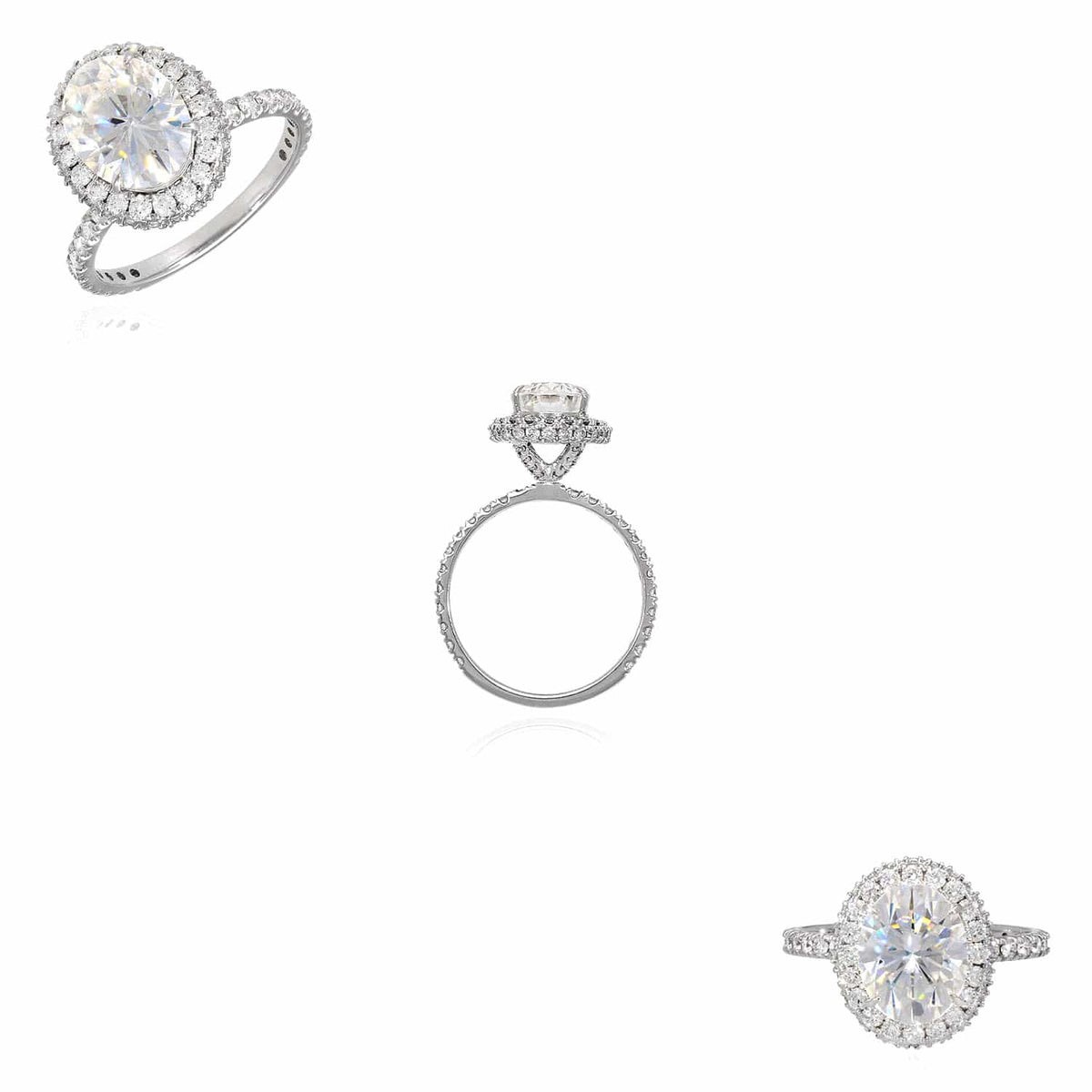 3.2CTW Natural Diamond & Oval-Cut Moissanite 14K Gold White Halo Engagement Ring