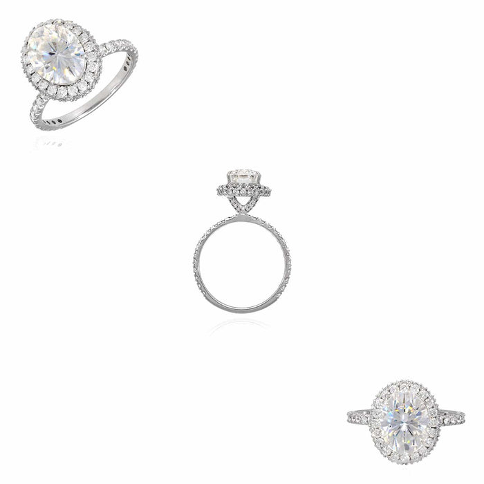 3.2CTW Natural Diamond & Oval-Cut Moissanite 14K Gold White Halo Engagement Ring