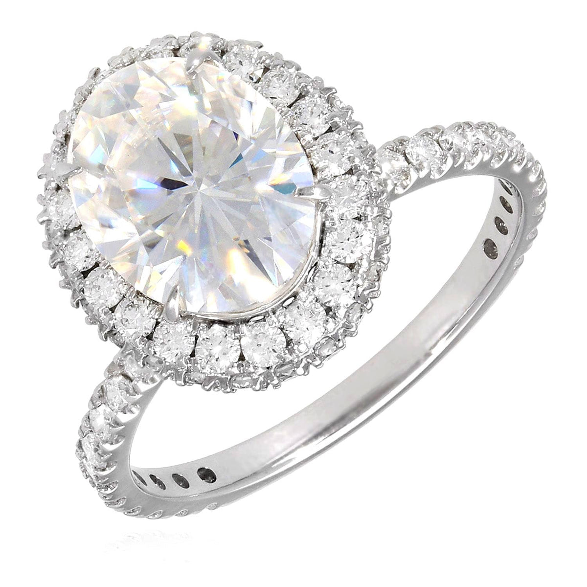 3.2CTW Natural Diamond & Oval-Cut Moissanite 14K Gold White Halo Engagement Ring