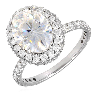 3.2CTW Natural Diamond & Oval-Cut Moissanite 14K Gold White Halo Engagement Ring